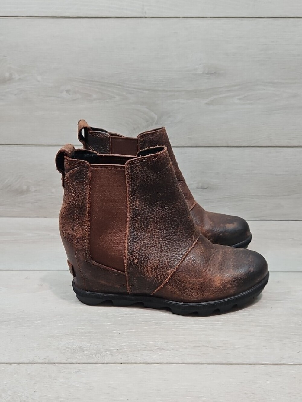 Sorel Women Brown Leather Chelsea Hidden Tractor Chuncky Wedge Ankle Boots 7.5 - Picture 4 of 13
